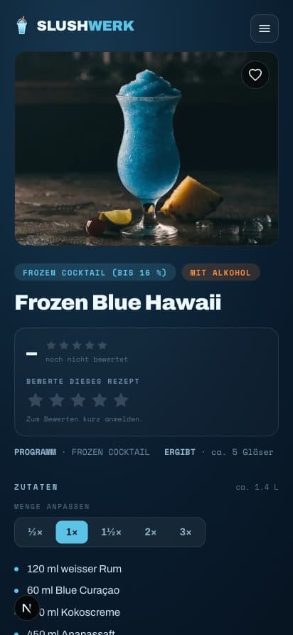Rezept im Rechner: Frozen Blue Hawaii mit Mengen-Anpassung
